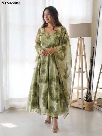 D.NO. – SING239 BY ARYA  GREEN PRINTED GOWN MANUFACTURER IN INDIA